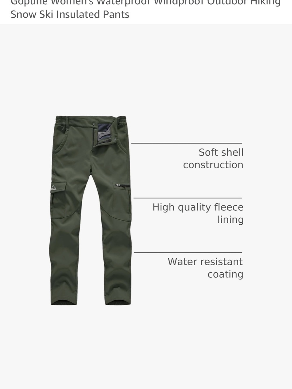 Women's Olive Green Outdoor Boot-Cut Snowboarding/Hunting/Hiking Pants - Picture 5 of 9